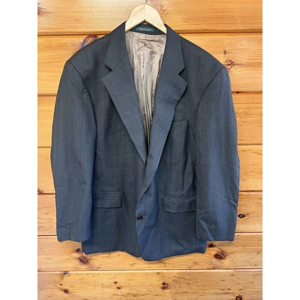 44R Lauren Ralph Lauren Sport Coat Men’s Gray Plaid Houndstooth Wool Jacket